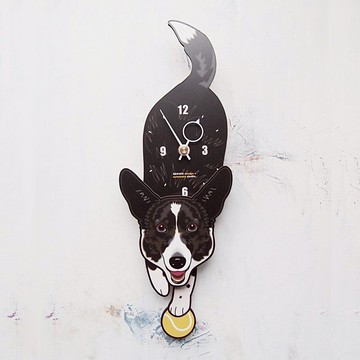 D-106 柯基犬(white&black) - 動物造型鐘擺鐘