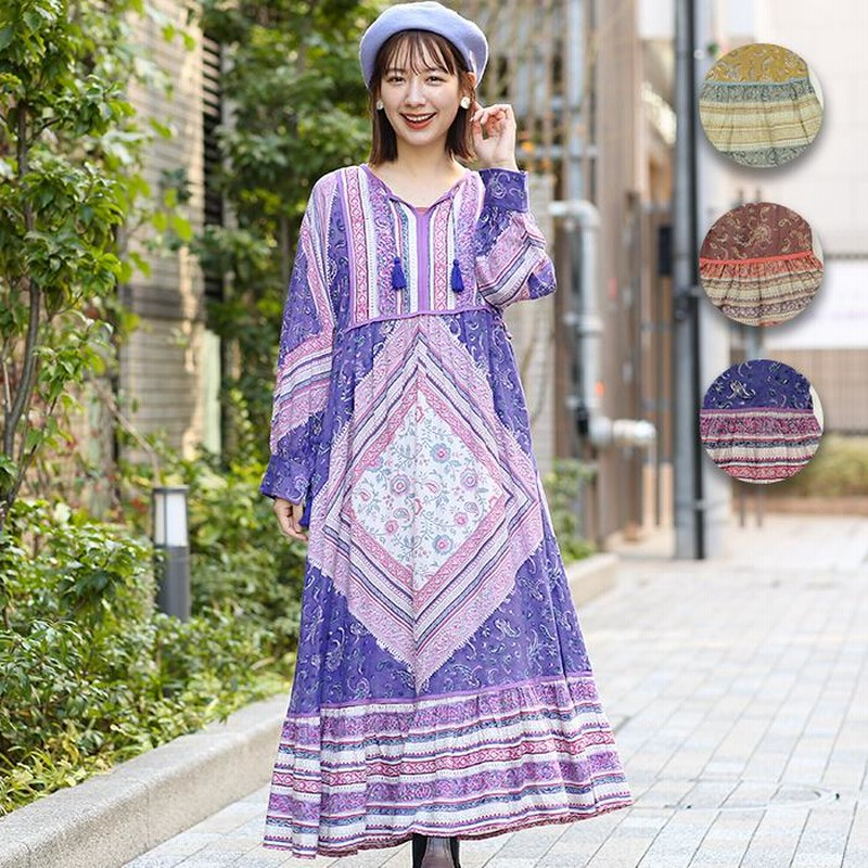 ワンピース レディース 秋 冬 長袖 ロング丈 フレア ティアード