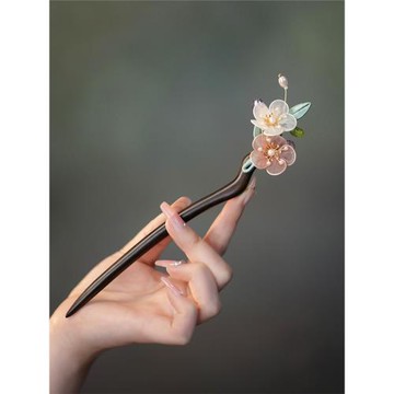 黑檀木簪子簡約現代日常發簪盤發頭飾 古風仙女花朵清新旗袍配飾