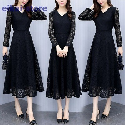 パーティードレス ブラックフォーマル ワンピース 大きいサイズ 3l 4l 5l 6l レディース 黒 ロングドレス 袖あり 長袖 総レース Vネック お呼ばれ 結婚式 二次会 通販 Lineポイント最大get Lineショッピング