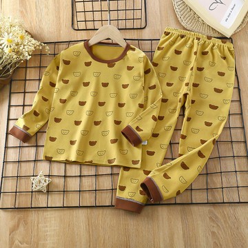 WarmNest - 純棉長袖家居服套裝-滿滿小熊-黃咖色