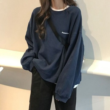 臺灣出貨 薄款衛衣女無帽春秋季學生寬鬆韓版bf慵懶風洋氣上衣cec外套潮ins 大學t 薄款衛衣女 衛衣女生 長袖上衣