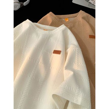 提花肌理感短袖t恤男圓領2025新款夏季美式潮牌寬松重磅男生半袖