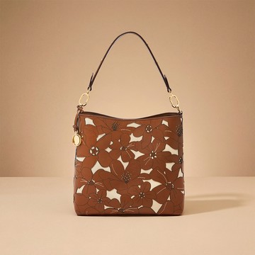 Jessie 真皮花卉滿版水桶包-咖啡色 ZB11197124