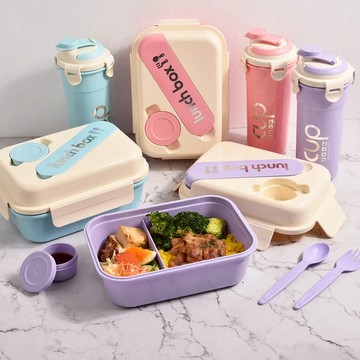 Homely Zakka 可微波高顏值撞色馬卡龍享瘦分隔餐盒__2入一組 - 馬卡龍紫+馬卡龍藍
