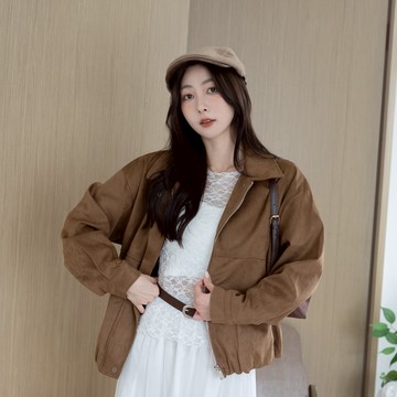 質感爆棚翻領拉鍊麂皮夾克外套 SA190364【現貨】