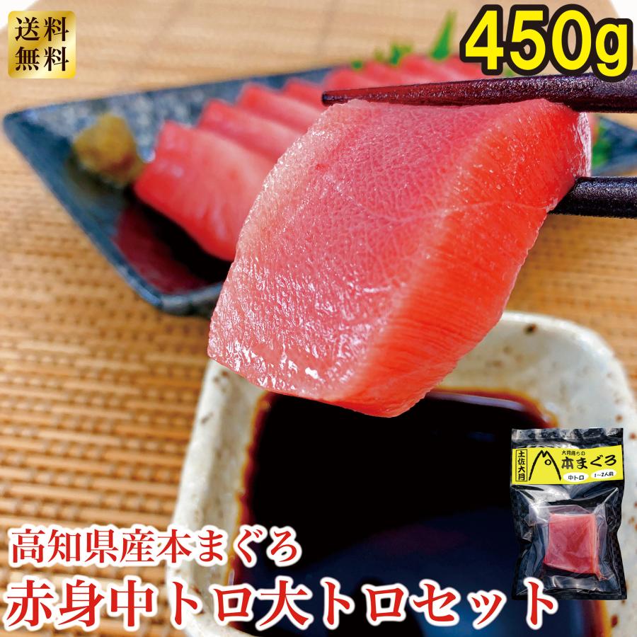  高知県大月町産 本マグロ 合計約450g 冷凍マグロ 赤身(約150g)×1柵 中トロ(約150g)×1柵 大トロ(約150g)×1柵 3種 大月ふるさと