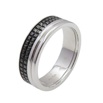 【二手名牌BRAND OFF】BOUCHERON 寶詩龍 18K 白金 Quatre 黑色 陶瓷 戒指 #60 JAL00293