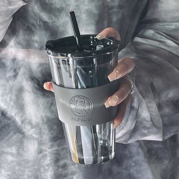 水杯夏季女高級感玻璃杯子男生輕奢帶吸管蓋咖啡杯情侶家用高顏值