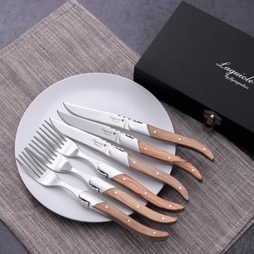 特價Laguiole西餐餐具橄欖木柄牛排刀叉套裝高檔法國不銹鋼主餐刀