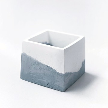 莫蘭迪藍系列 | 方形雙色漸層水泥盆器 可搭配同色底盤