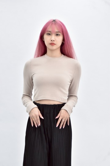 【加購優惠】(S) xiao yan jia 韓牌圓領杏色長袖上衣