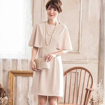 灰姑娘[88072-S]簡約圓領斗蓬袖純色名媛洋裝