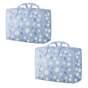 小麥購物 小雛菊棉被收納袋 C607 中(59 x 22 x 39.5cm) 藍色  2個