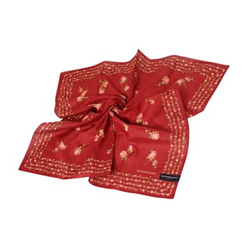 BURBERRY 巴寶莉 優雅玫瑰薔薇花朵圖騰品牌字母LOGO棉質大帕領巾(酒紅系/58CM)