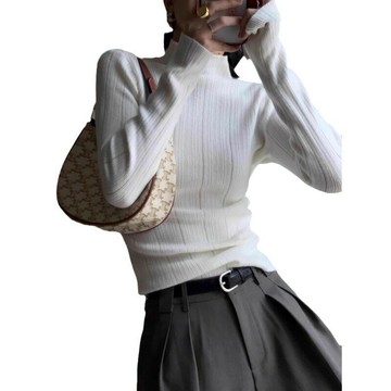 現貨+預購 針織衫長袖毛衣-微高領坑條內搭修身女上衣5色74ik39【獨家進口】【米蘭精品】