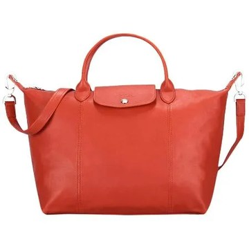 Longchamp Le Pliage Cuir 小羊皮短把折疊中型水餃包-磚紅色