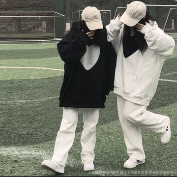 免運 台灣出貨 單/套裝閨蜜裝鞦鼕季套裝女學生寬鬆愛心衛衣+休閒直筒褲子兩件套限時下殺 2212