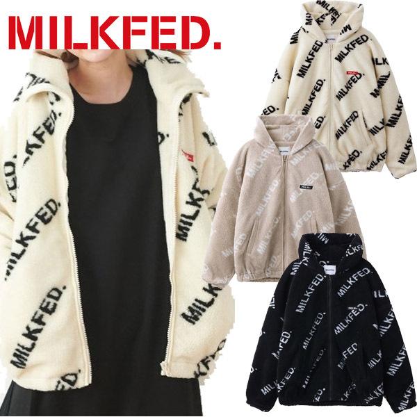 ミルクフェド MILKFED. ALL OVER LOGO BOA ZIP UP HOODIE 総ロゴ ボア 