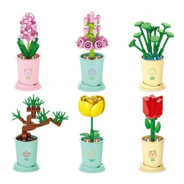 6816 花朵積木小盆栽 積木植物 盆栽積木 桌面裝飾擺飾 DIY積木玩具 交換禮物