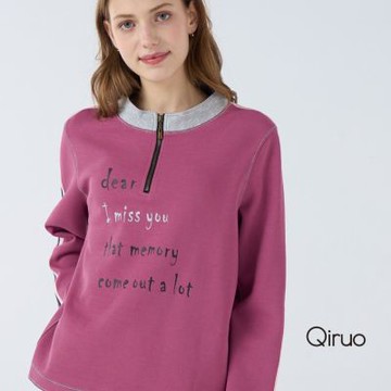 Qiruo 奇若秋冬專櫃長袖份紅色上衣 6261A 立領休閒上衣