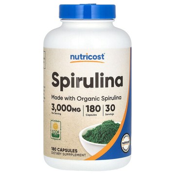 Nutricost, 螺旋藻，3,000 毫克，180 粒膠囊（每粒膠囊 500 毫克）