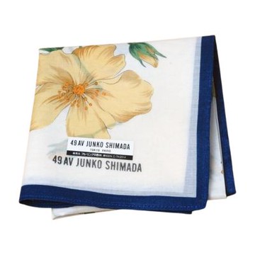 49AV JUNKO SHIMADA 白底黃扶桑花圖騰棉質LOGO帕巾(43CM)