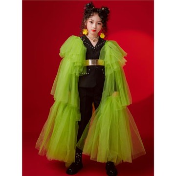 政宇軒模特走秀禮服馬卡龍果綠色夸張網氣質時尚演出服T臺禮服租