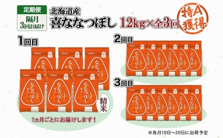 定期便 隔月3回 北海道産 喜ななつぼし 精米 2kg×6袋 計12kg 米 特A 白米 小分け お取り寄せ ななつぼし ごはん ブランド米 備蓄 ギフト ようてい農業協同組合 ホクレン 送料無料 北海道 倶知安町