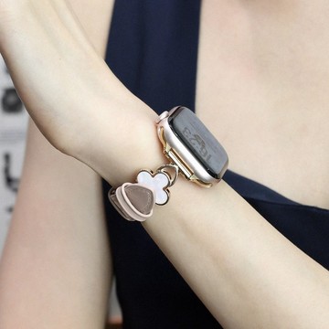 輕奢四葉草拼真皮錶帶 適用Apple watch11錶帶 iwatch錶帶 全系列通用錶帶 當季錶帶