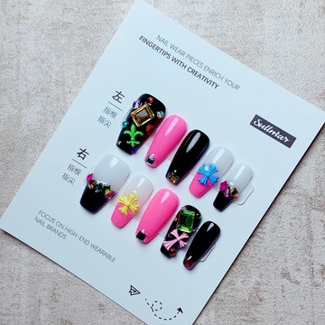 美甲纯手工穿戴甲假指甲多巴胺女孩款成品可拆卸贴片M-254