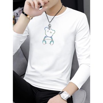 莫代爾圓領長袖t恤男裝2025新款上衣服內搭打底衫小熊印花秋衣男