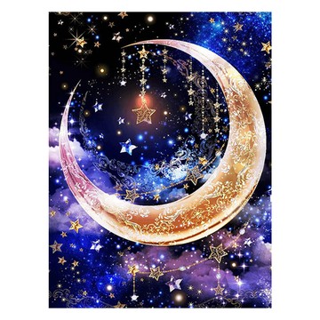 創彩 5D鑽石畫 40x30cm 送點鑽工具: 點鑽盤+點鑽筆+點鑽專用膠泥  月亮  1個