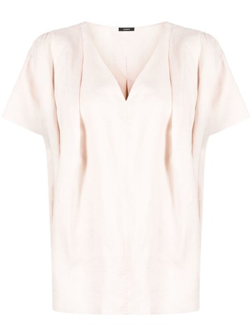 JOSEPH - V-neck short-sleeved top - women - Ramie/Cotton - 38 - Neutrals