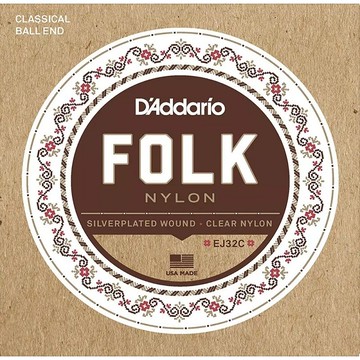 D'Addario EJ32C Folk Nylon 中張力 古典吉他 民謠吉他弦 帶球頭 BALL END【黃石樂器】