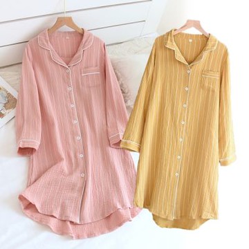 Sleeping Beauty 韓系簡約襯衫式長袖居家裙-2色可選