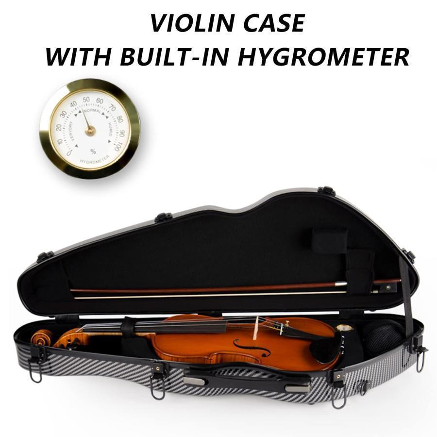 フルサイズ バイオリンケース, プロ カーボンファイバー ポータブル 軽量 ヴァイオリン バックパック ボックス 湿度計内蔵 とショルダ