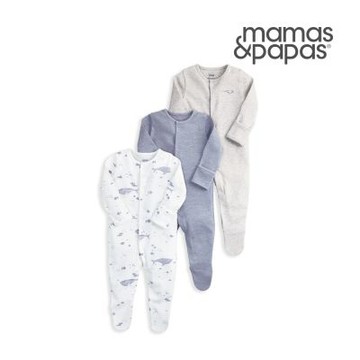 Mamas&Papas 悠遊藍鯨-連身衣3件組