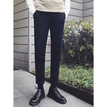 加絨加厚毛呢休閑長褲秋冬新款磨毛呢子料西褲直筒修身垂感西裝褲