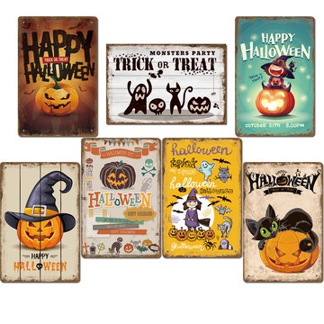 🍀🍀[台灣現貨]萬聖節Halloween 萬聖夜復古鐵牌咖啡廳 復古鐵皮畫 loft工業風 裝飾 工業風壁掛 復古工業風