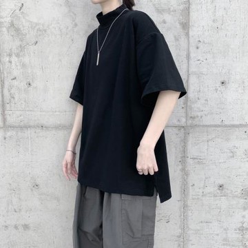 韓國ulzzang半高領短袖T恤五分袖打底衫男女ins港風立領半袖