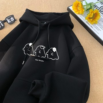 台灣發貨 帽t 黑色帽t 寬鬆帽t 小幽靈帽t 韓版帽t 連帽衛衣 秋冬衣服 刷毛大學t 復古上衣 印花衛衣 加絨帽t