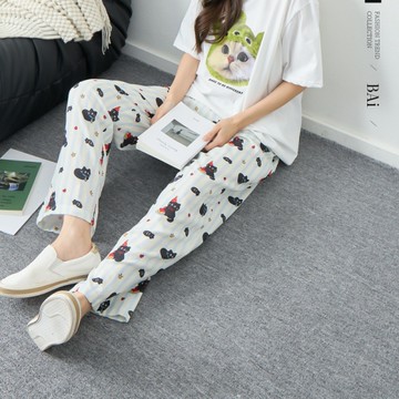 BAi白媽媽 條紋小貓睡褲／居家舒適長褲L-XL號－【356054】