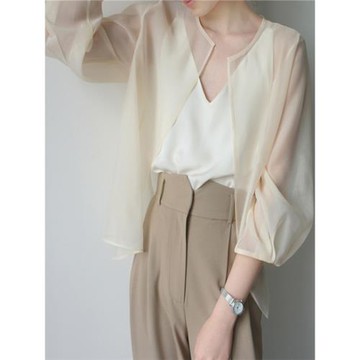 防曬七分袖雪紡襯衫女夏女款小個子長袖薄款海邊開衫襯衣外套夏季