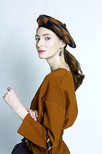 兔毛羊毛混紡格仔貝雷帽 簡約帽子 溫暖帽子 冬天帽子 格子帽子