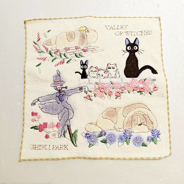真愛日本 宮崎駿 吉卜力 吉卜力公園 限定 魔女之谷 純棉電繡小方巾 小毛巾 方巾 手帕 擦手巾 毛巾 禮物