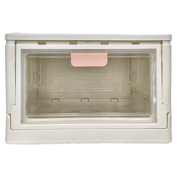 免安裝摺疊收納箱  小號單開門  滾輪設計  可疊加  小(38 x 28 x 23cm)  薄櫻粉  1個