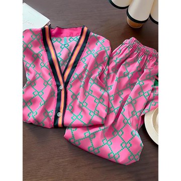 真絲睡衣女夏季絲綢短袖長褲家居服夏天薄款桑蠶絲大碼套裝