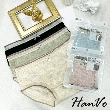 【HanVo】日系樹葉雕花鏤空透氣內褲 舒適柔軟棉質日系三角褲 中腰 獨立包裝 流行少女內褲 內著 A11-5669