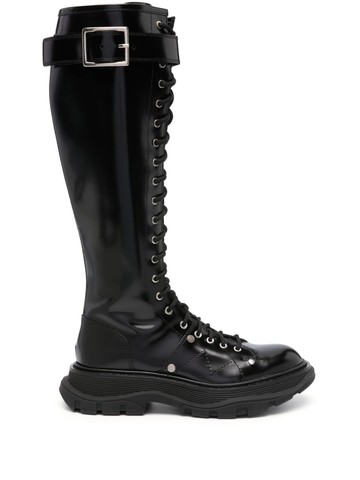 Alexander McQueen - lace-up chunky-sole leather boots - women - Patent Calf Leather/Calf Leather/Rubber - 38.5 - Black